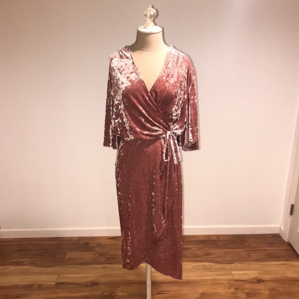 Alxia Admor velvet flutter sleeve wrap dress